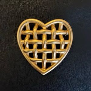 Anne Klein Basketweave Heart Brooch